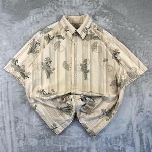 Eddie Bauer button down Shirt Beige Fish Print size Large